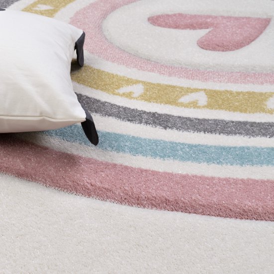 Paco Home Tapis Enfant Arc-en-Ciel Cœurs Et Pois – Antidérapant 140x200 Cm, Multicolore Doux Pour Chambre Bébé Fille Garçon