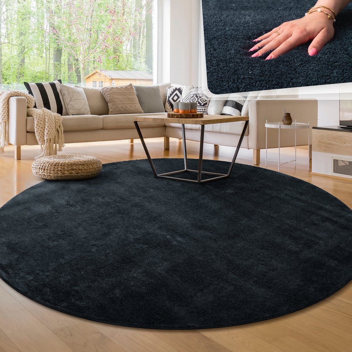 Paco Home Moderne woonkamer tapijt kortpolig wasbaar zacht uni effect bont antislip 200 cm Rund