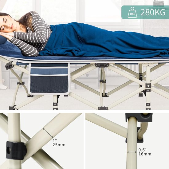 Opvouwbare campingbedjes voor volwassenen, robuust veldbed met matras, sterke dikkere buizen, slaapbed voor buitenreisbureau, blauw van FE Active — afbeelding 2