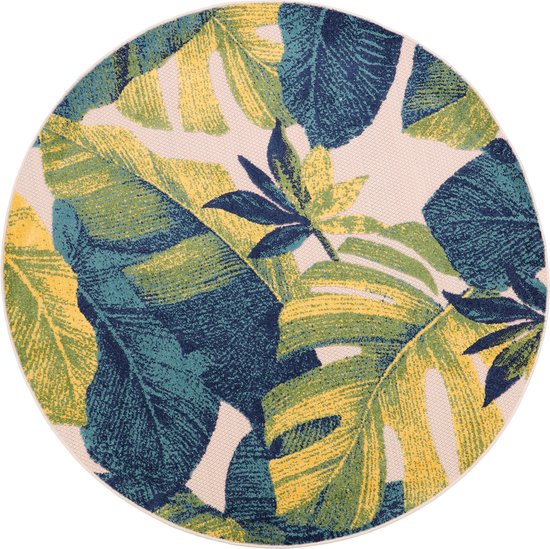 Tapiso Tapis rond pour terrasse, balcon, terrasse, Jardin, vert , Blauw , Plein air, taille – 80 x 80