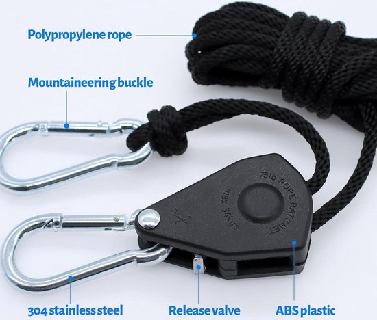 Lot De 10 Cliquets à Corde Réglables 2m - Charge 35kg - Pour Plantes, Lampes Et Ventilateurs