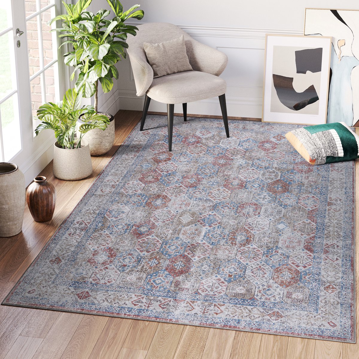 Tapiso Ritz Vloerkleed Grijs Laagpolig Katoen Antislip Woonkamer Tapijt Maat- 240x340