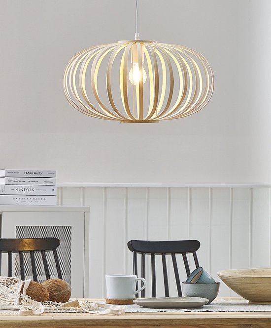 Beliani HAVEL - Lampe à suspension - Couleur bois clair - Bois de bambou