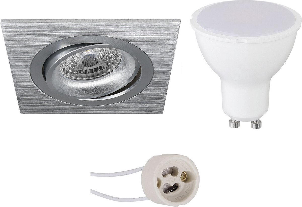 LED Spot Set - Pragmi Borny Pro - GU10 Fitting - Inbouw Vierkant - Mat Zilver - 4W - Warm Wit 3000K - Kantelbaar - 92mm