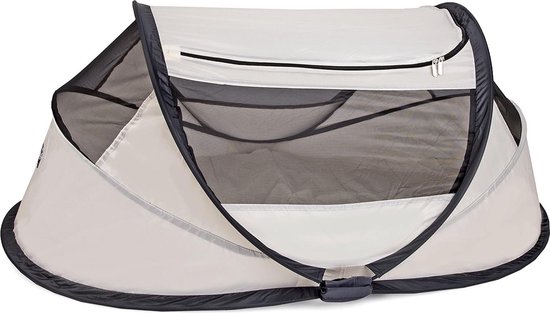 Crème babybox met donkergrijze accenten, ritssluiting en gaas