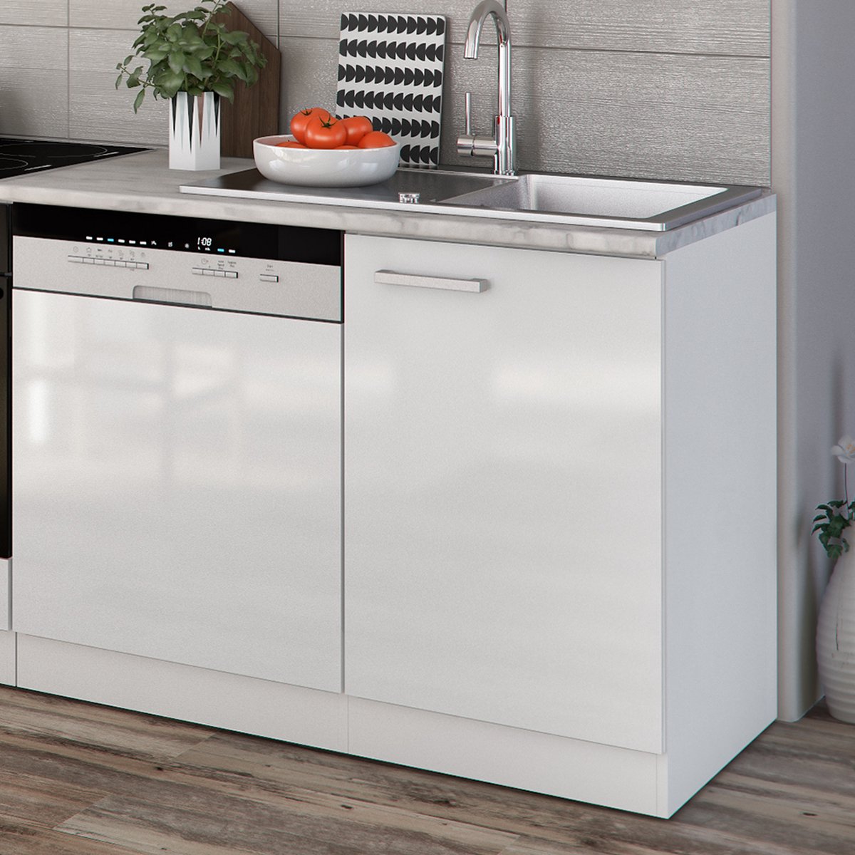 Vicco Optima Complete keukeneenheid – 270 cm zonder werkblad Wit hoogglans/wit
