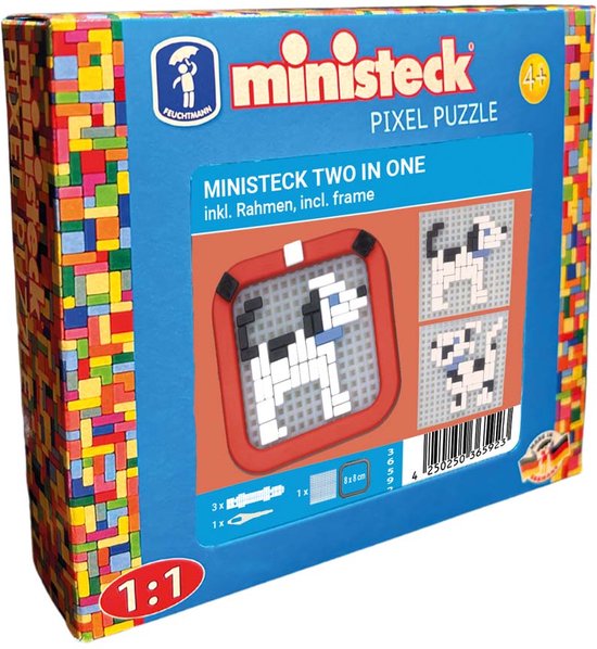 Ministeck mozaïek set met pixel puzzel, inclusief frame en twee hondjes ontwerpen.