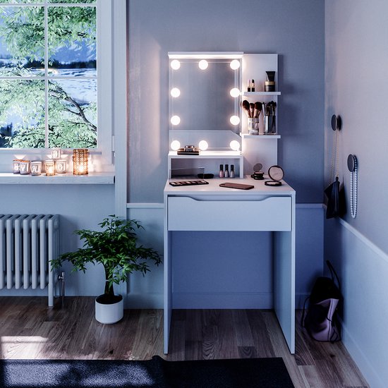 Vicco Kaptafel Gesa, Wit, 60 cm met LED-spiegel in 3 tinten wit