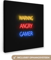 Tableau Peinture Gaming - Citations - Avertissement joueur en colère - Néon - 20x20 cm - Décoration murale- Décoration salle de jeux