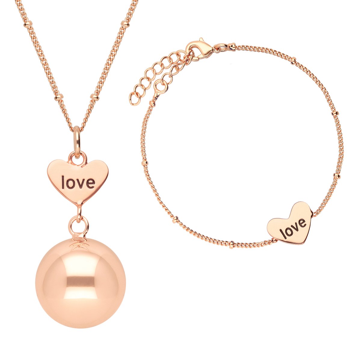 Bola Set Zwangerschapshanger Incl. Ketting en Armband - Heart Love - Roségoud