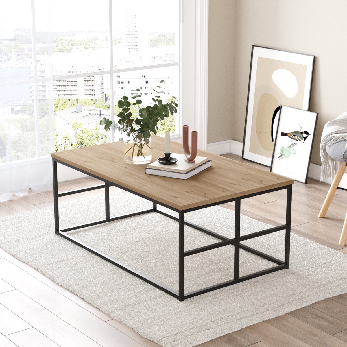 Salontafel Velendi 100x60x40 cm eikenkleurig en zwart [en.casa]