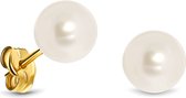 Miore Pure Oorbellen - Gemaakt van 14 Karaat Goud - Met Zoetwaterparels - Handgemaakte Sieraden - Knopjes - Elegante Dames Sieraden - 7 mm