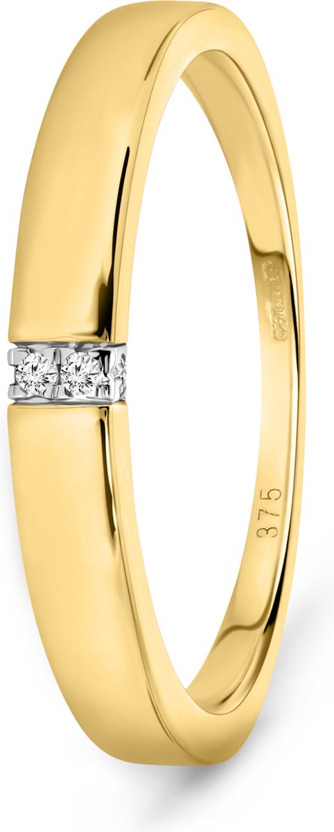 Miore Pure Ring Dames - 9 Karaat - Goudkleurig - Met Diamanten - Handgemaakt - Trouwring - Maat 48