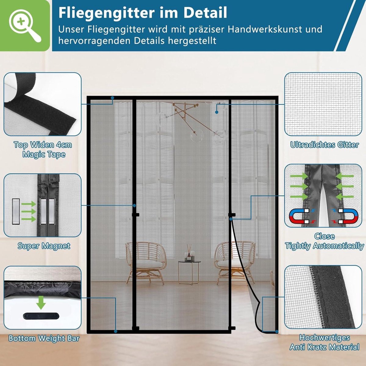 WochiTV Vliegengaas voor deur, magnetisch, 180 x 222 cm WochiTV Vliegengaas voor deur, magnetisch, 180 x 222 cm