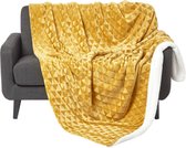 Homescapes Plaid polaire Jaune Doré et revers sherpa, 160 x 200 cm