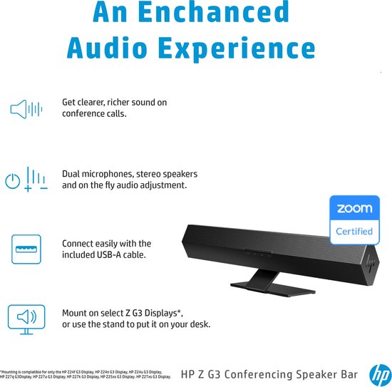 HP Z G3 luidsprekerbalk/speaker - geschikt voor alle laptops/pc met usb-a aansluting — afbeelding 5