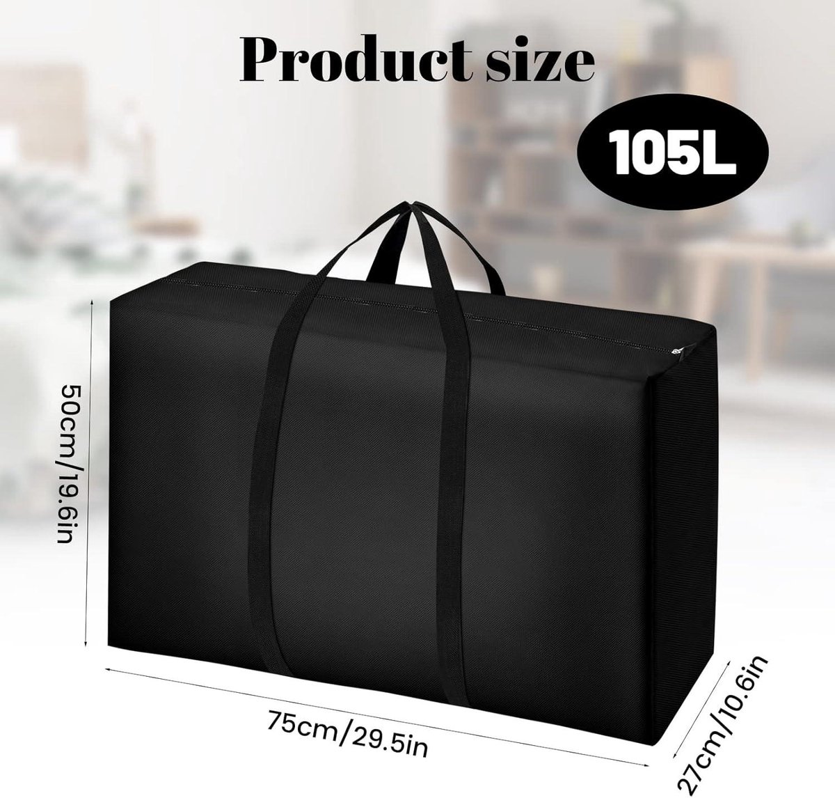 EDATOFLY 2 Stuks Grote Opbergtas, Grote Waszakken Verplaatsen Opbergtas Jumbo Opbergzakken met Ritssluiting Verplaatsen en Kledingopslag, Kleding Opbergzakken (Zwart, 90cm*60cm*25cm