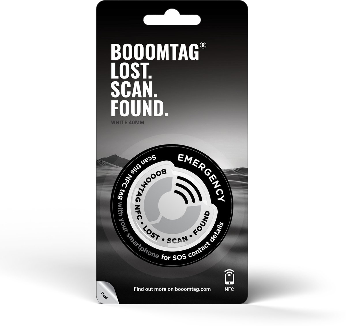Booomtag® NFC Wit Dome Sticker - 40mm - Lost and Found - Kofferlabel, Bagagelabel, Reislabel, Adreslabel, Reisaccessoires, Passieve Tracker, SOS, ICE, Reiskoffer, Etiquette Bagage, #boomtag #booomtag