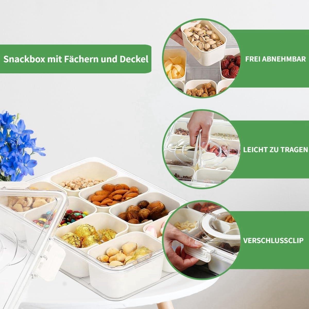 weiclianhp Snackbox met 8 vakken en deksel, lekvrije snackborden, organizer voor snoep