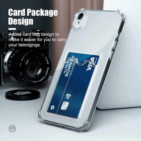 Telefoonhoesje Anti-Shock Pasjeshouder Geschikt voor Apple iPhone X / XS met Camera bescherming - Ruimte voor pasje - TPU Silicone - FuturiQ - Transparant