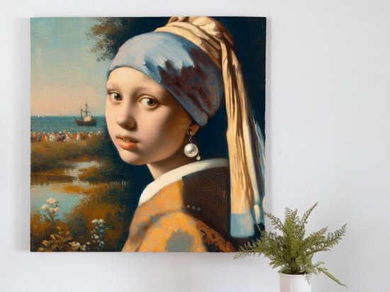 Acryl vermeer schilderij | Levendige dromen: een meesterwerk van acryl en verbeelding | Kunst - 20x20 centimeter op Canvas | Foto op Canvas