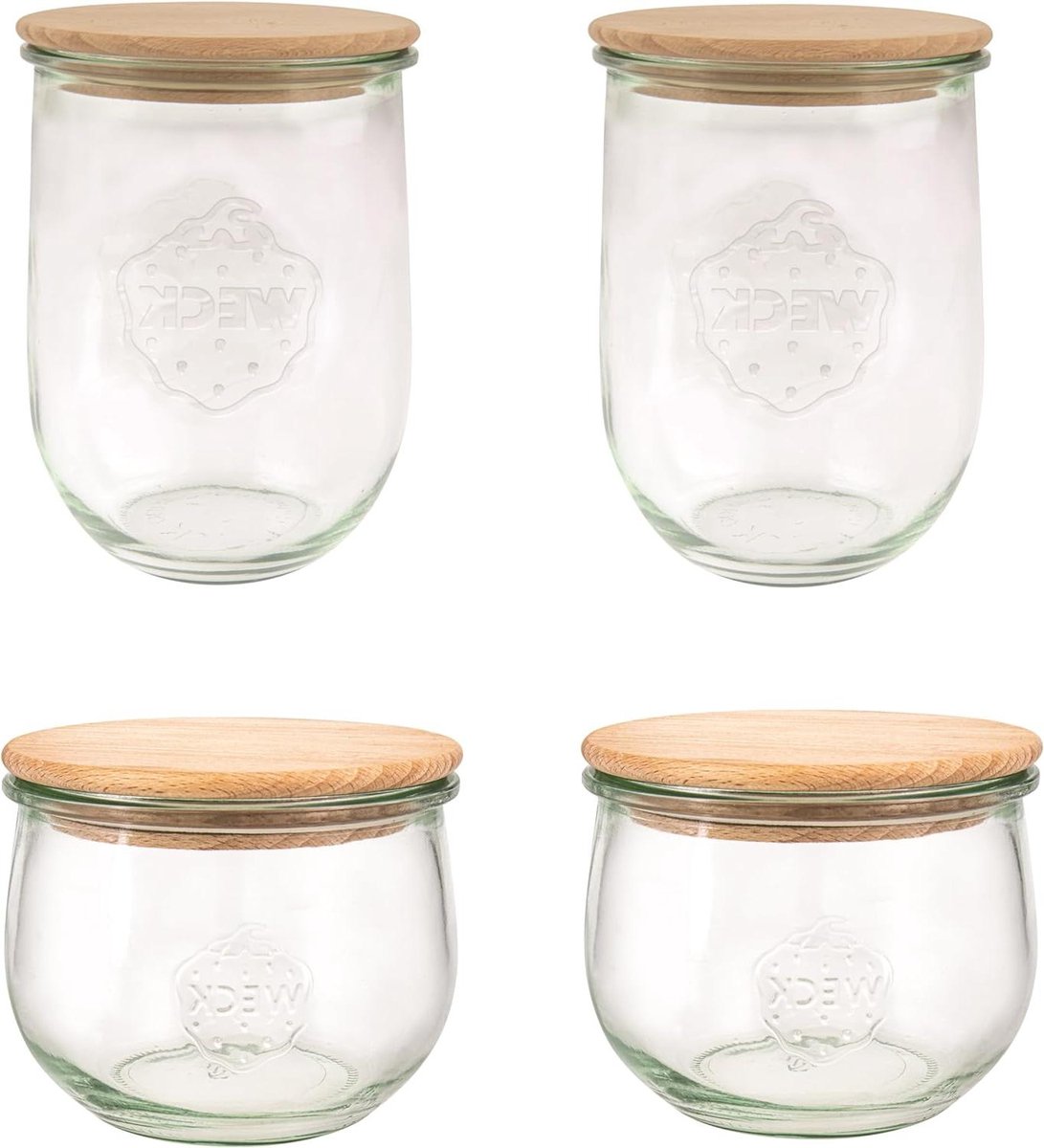 Glazen set tulpenvorm inmaakpotten inmaakset 2 x 1000 ml 2 x 500 ml met houten deksel voor inmaken en bewaren 79212