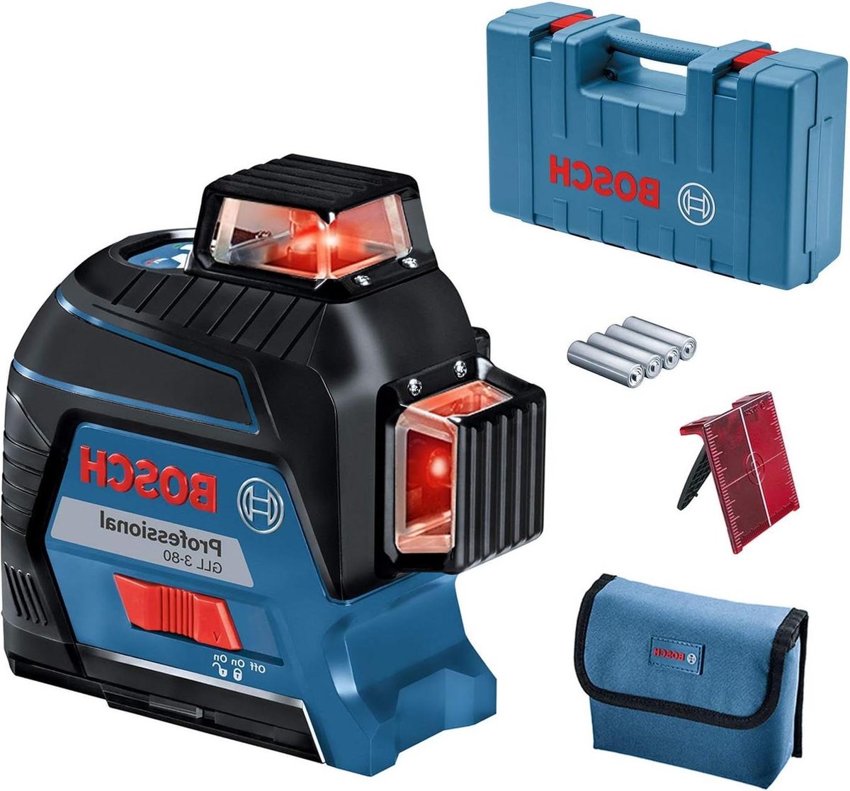 Rode laser bouwlaser GLL 3-80 voor binnenafwerking - werkbereik tot 30m - incl. 4x AA batterij en transportkoffer - 142x84x149 cm