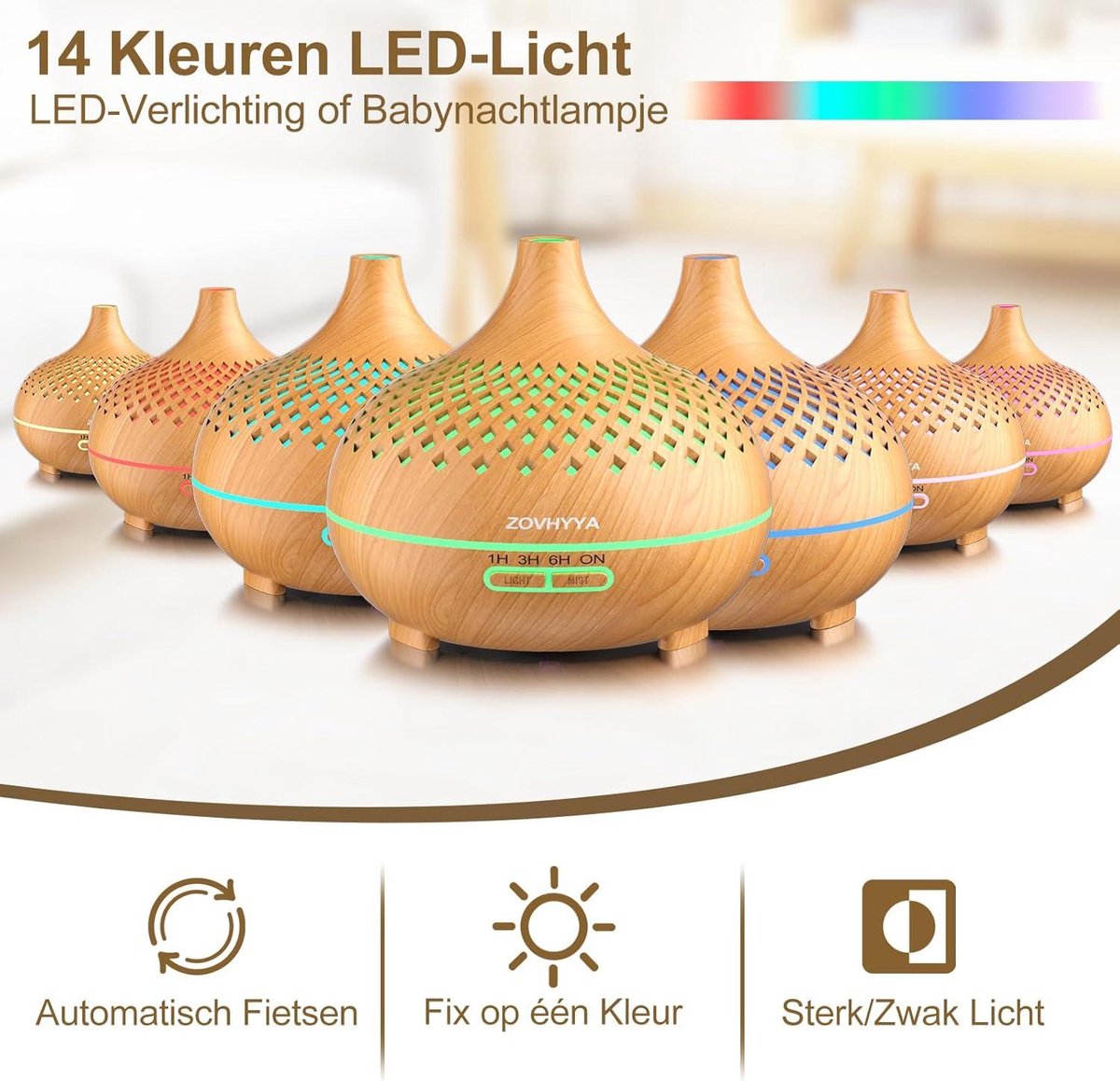 Vlamluchtdiffuser, 220 ml, aromatherapie-apparaat met 7 kleuren ledlampen, koude luchtbevochtiger, diffuser voor etherische oliën, slaapkamer, woonkamer, badkamer, enz