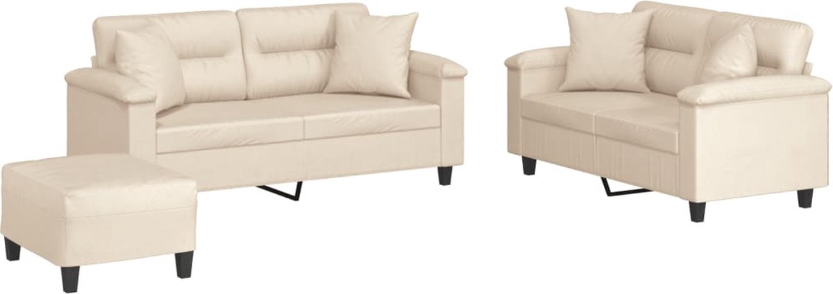 vidaXL - 3-delige - Loungeset - met - kussens - microvezelstof - beige