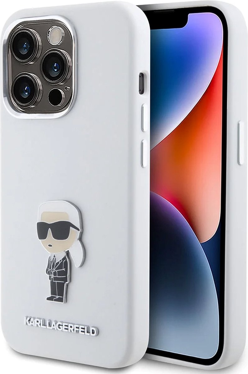 Karl Lagerfeld iPhone 15 Pro Backcover hoesje Ikonik metal pin - Wit