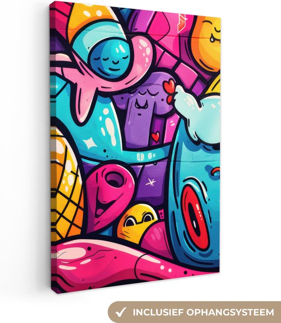 Tableau sur toile 20x30 cm - Décoration murale abstraite - Néon - Design - Coloré - Graffiti - Décoration murale salon - Décoration chambre à coucher - Accessoires de chambre - Tableaux sur toile