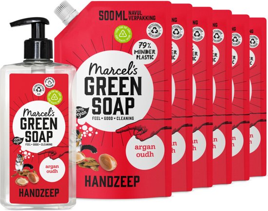 Marcel's Green Soap Handseife Nachfüllpack – Argan & Oudh, 6x500 Ml, Vegan, 97% Biologisch Abbaubar