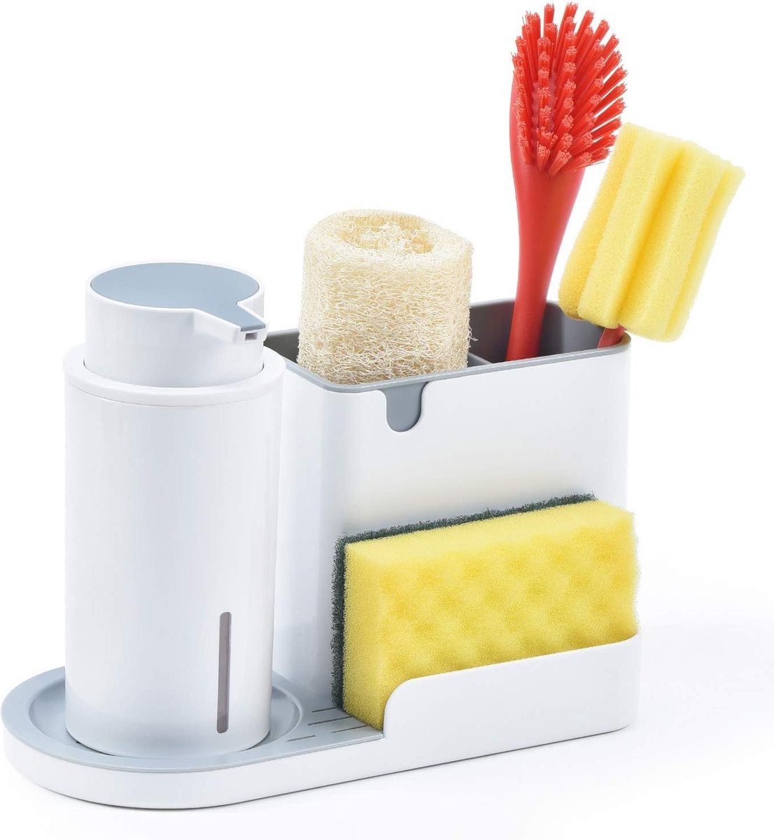 Zeepdispenser met sponshouder en opberghulp - spoelbakorganizer voor keuken - ABS