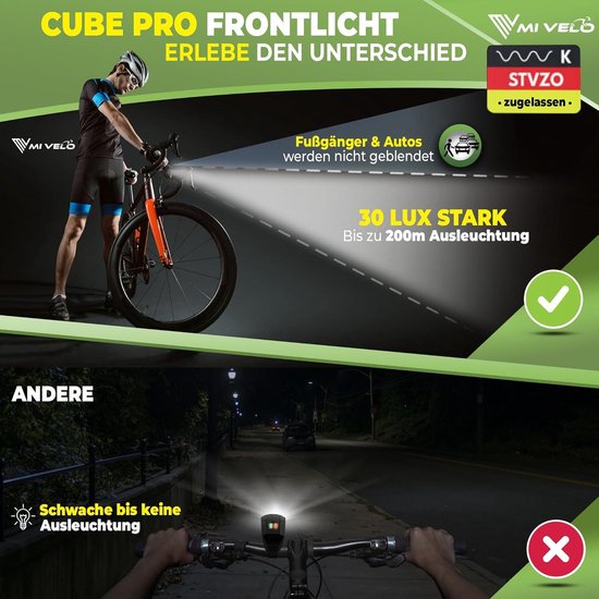 Pro Fietslampenset - Cube met remfunctie - StVZO goedgekeurd - USB-oplaadbaar - 100% waterdicht - LED fietslicht - voor en achter - achterlicht fietsverlichting — afbeelding 3