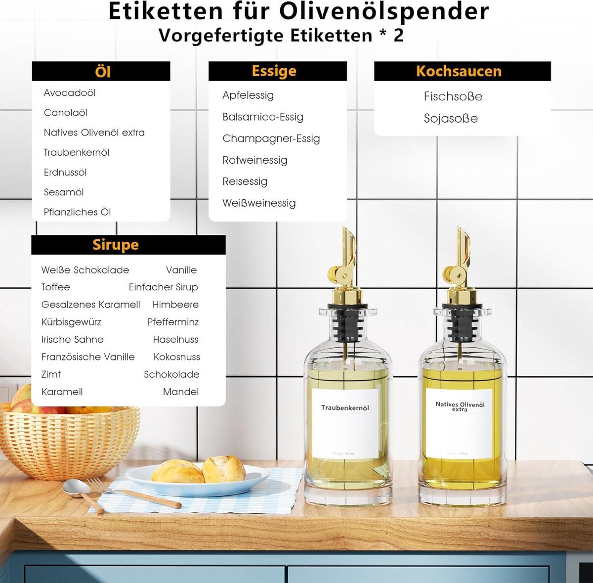 Lot De 2 Bouteilles D'huile En Verre 500ml - Goutteurs Anti-fuite Pour Cuisine (huile D'olive, Vinaigre)