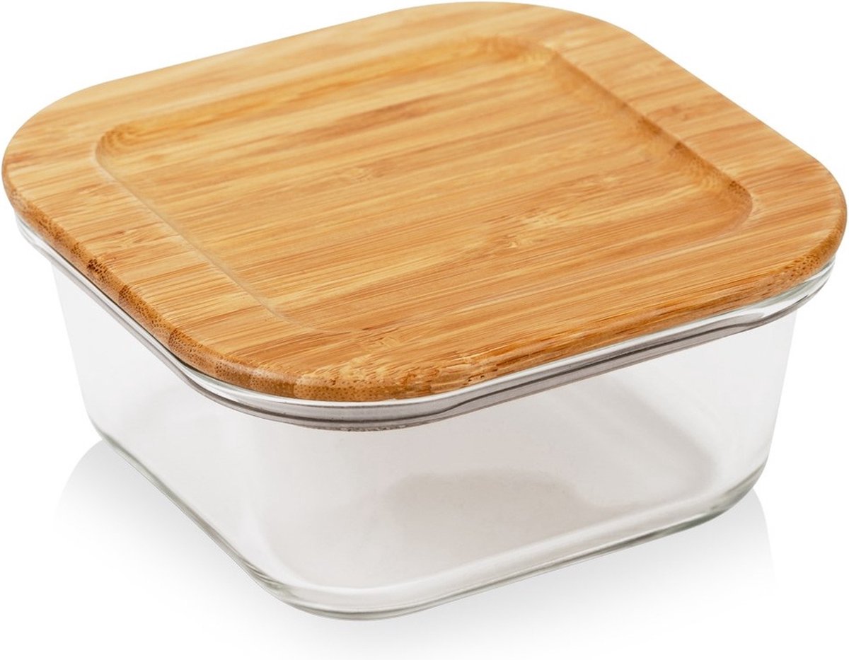 Nava Voedselcontainer Glas met Bamboe Deksel en Pakking Hittebestendig Schaal ARIZONA 450 ml Vershoudbakjes Vershouddoos Bakjes Diepvriesbakjes Vershouden