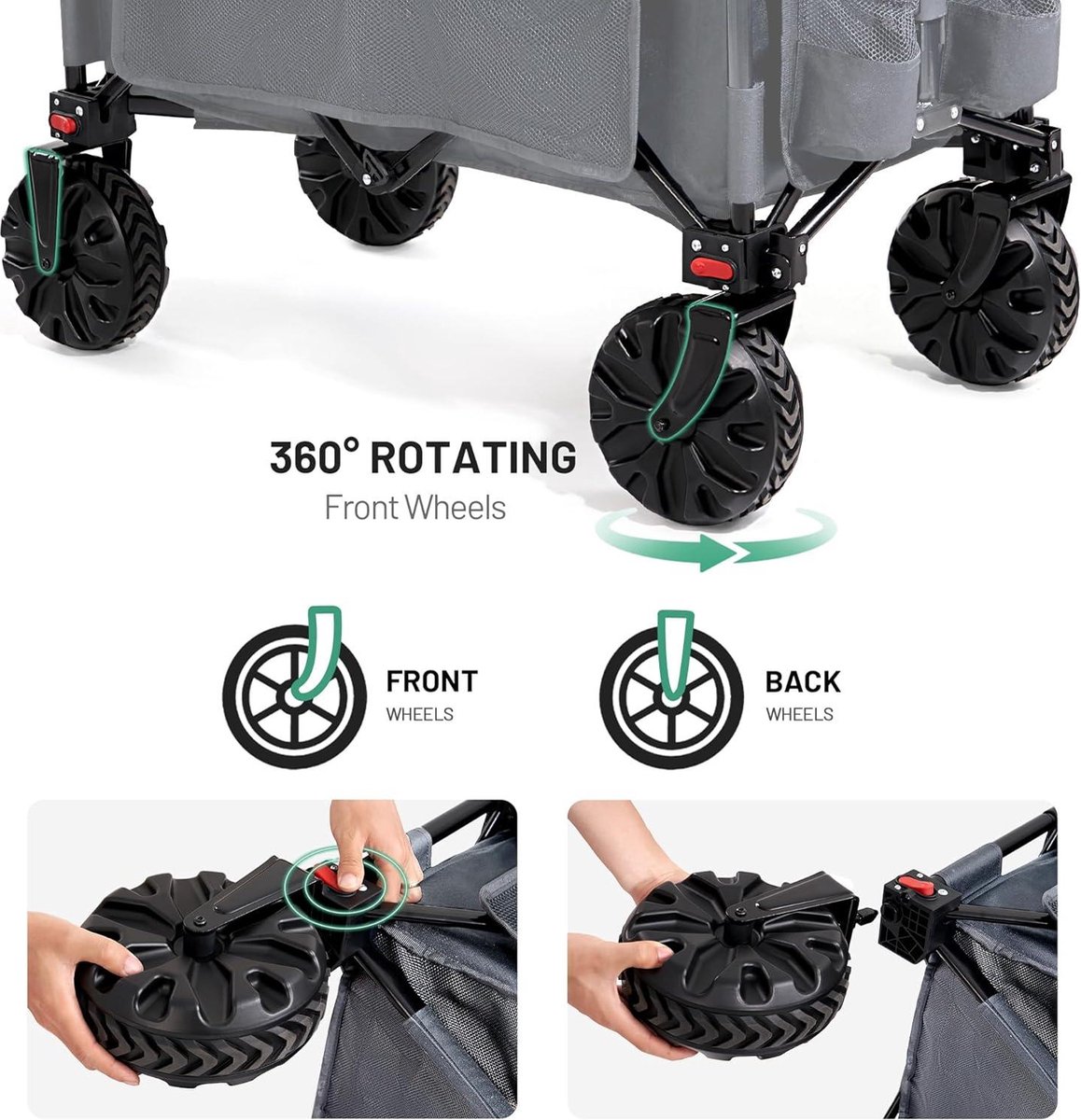 EchoSmile Bolderkar, opvouwbaar, 200 l, 160 kg, handwagen, transportwagen, inklapbaar met verstelbare handgreep en zijzakken, brede wielen, voor alle terrassen, strandwagen, tuinwagen, winkelwagen