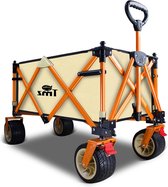Bol.com Opvouwbare bolderkar met remmen - handwagen transportwagen met afneembaar dak - tot 120 kg draagkracht (beige) Grote han... aanbieding