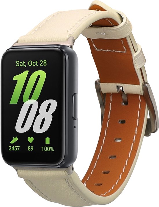 Foto: Kwmobile lederen horlogebandje geschikt voor samsung galaxy fit 3 polsband echt leren smartwatch bandje activity tracker horloge band in wit