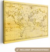 Wereldkaart avec une teinte jaune Toile 60x40 cm - Tirage photo sur toile (Décoration murale salon / chambre)
