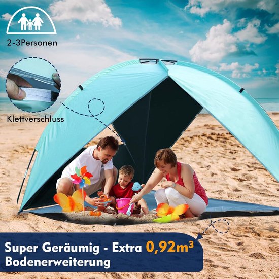 Strandtent met uv-bescherming voor 2-3 personen - UPF80+ - Windbescherming - Lichtgewicht - 2024 upgrade van Merkloos — afbeelding 4