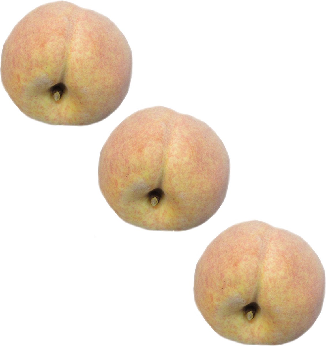Bellatio Flowers & Plants kunstfruit - 3x - perzik - verzwaard - kunststof - 8 cm - Decoratie - nep/namaak fruit Roze
