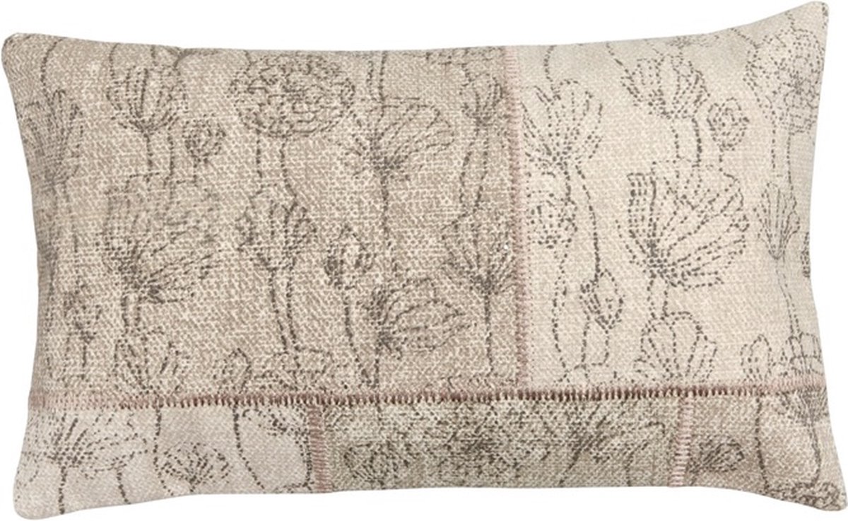 Linen & More Patchwork Flower Sand Kussen | 30 X 50 | Sierkussen Voor Woonkamer Of Slaapkamer Grijs