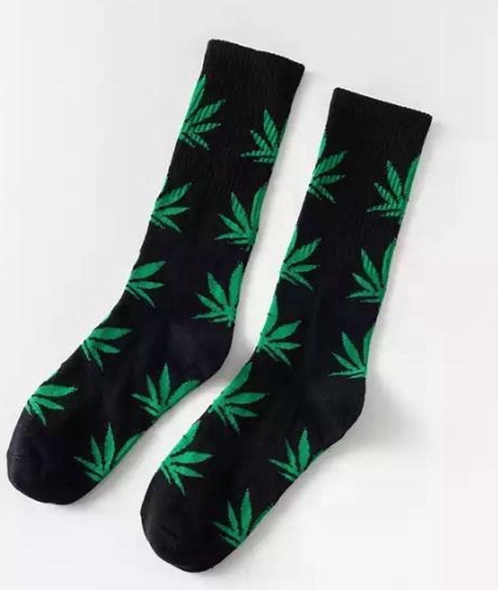Jumada's - Wietsokken - Cannabissokken - Wiet - Cannabis - zwart-groen - Unisex sokken - Maat 36-45