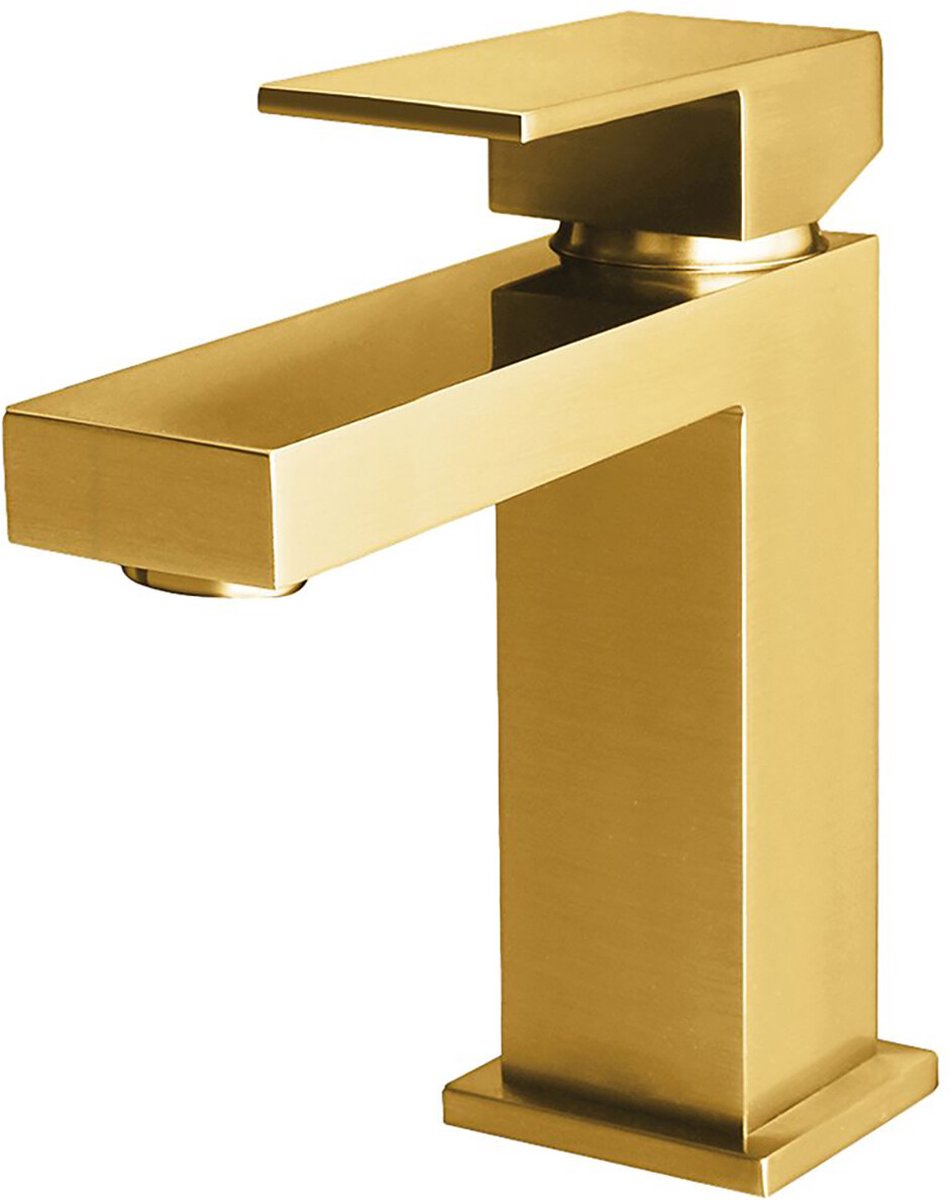 Wastafelkraan - Wastafelmengkraan - Leoni Crinty - Opbouw - Vierkant - PVD - Geborsteld Goud