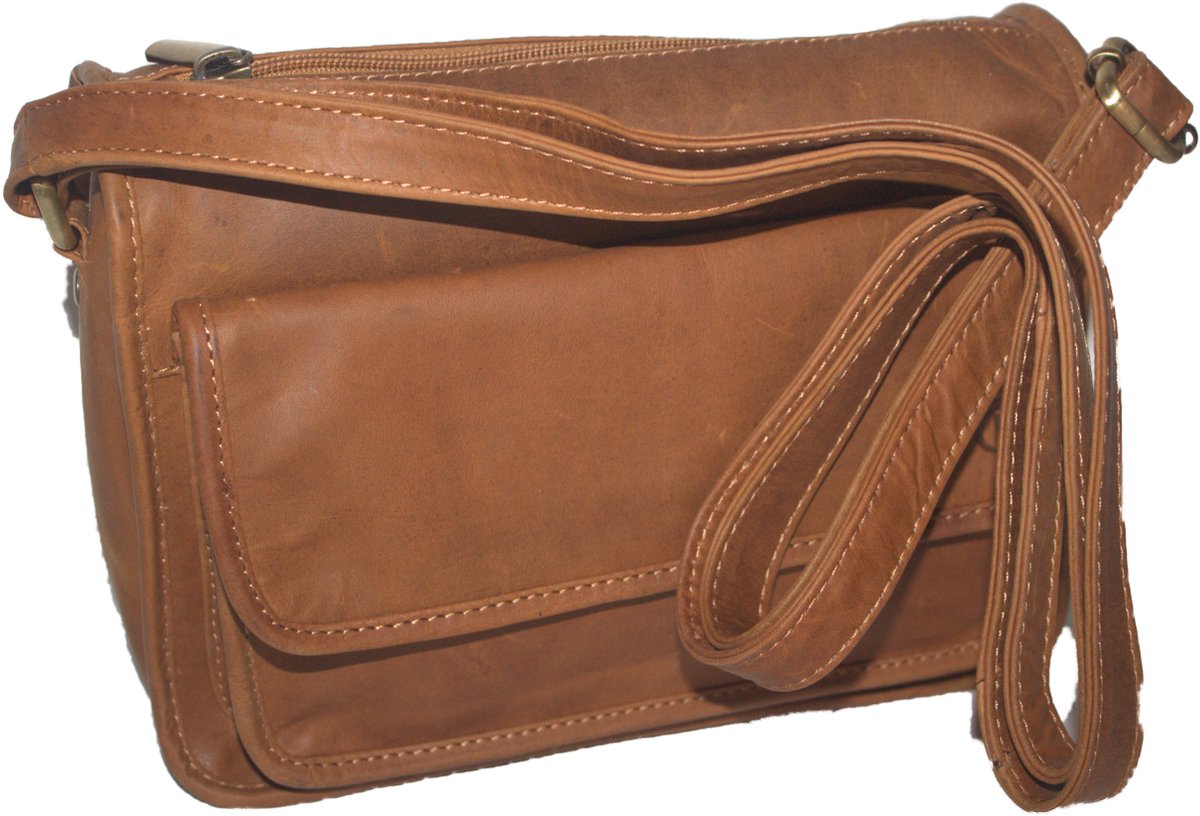 Oi geel- zandkleurig vintage lederen schoudertas Jasmijn / damestas met vak voor telefoon in vintage leer / damestas ook cross te dragen / camel- geel leer / 554Yellow NR