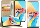 Hoesje geschikt voor Oppo A58 4G - Screenprotector Glas - Portemonnee Book Case Goud