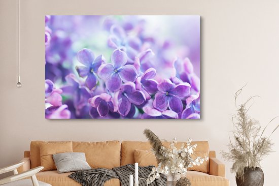 Tableau sur toile Gros plan de fleurs violettes de lilas - 150x100 cm - Décoration murale