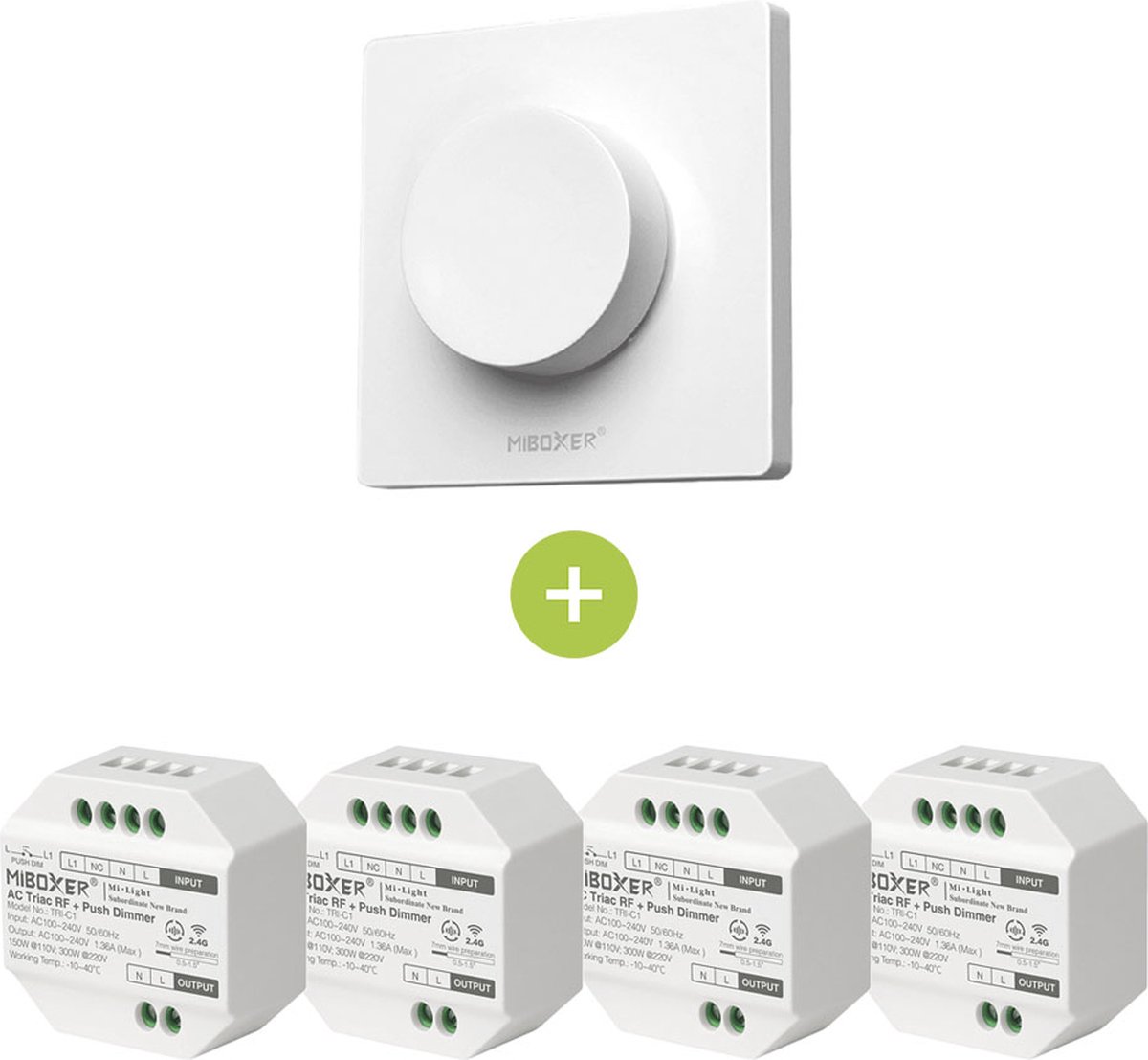 Bundelpakket | 4x Triac draadloze dimmer | 100-240V | Incl. Mi-light afstandsbediening | Wit