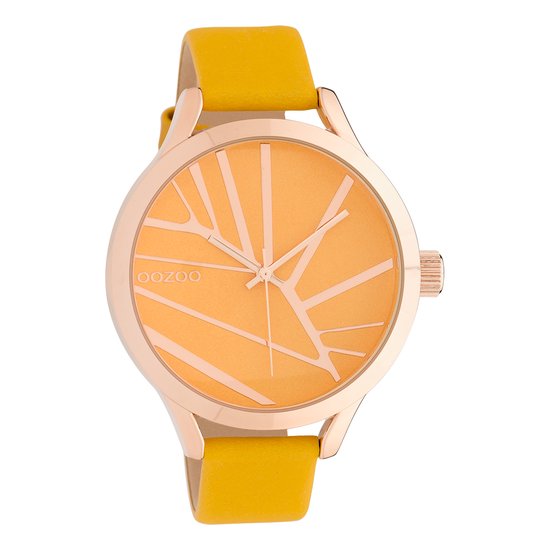 OOZOO Timepieces - Rosé goudkleurige horloge met mosterd gele leren band - C10465